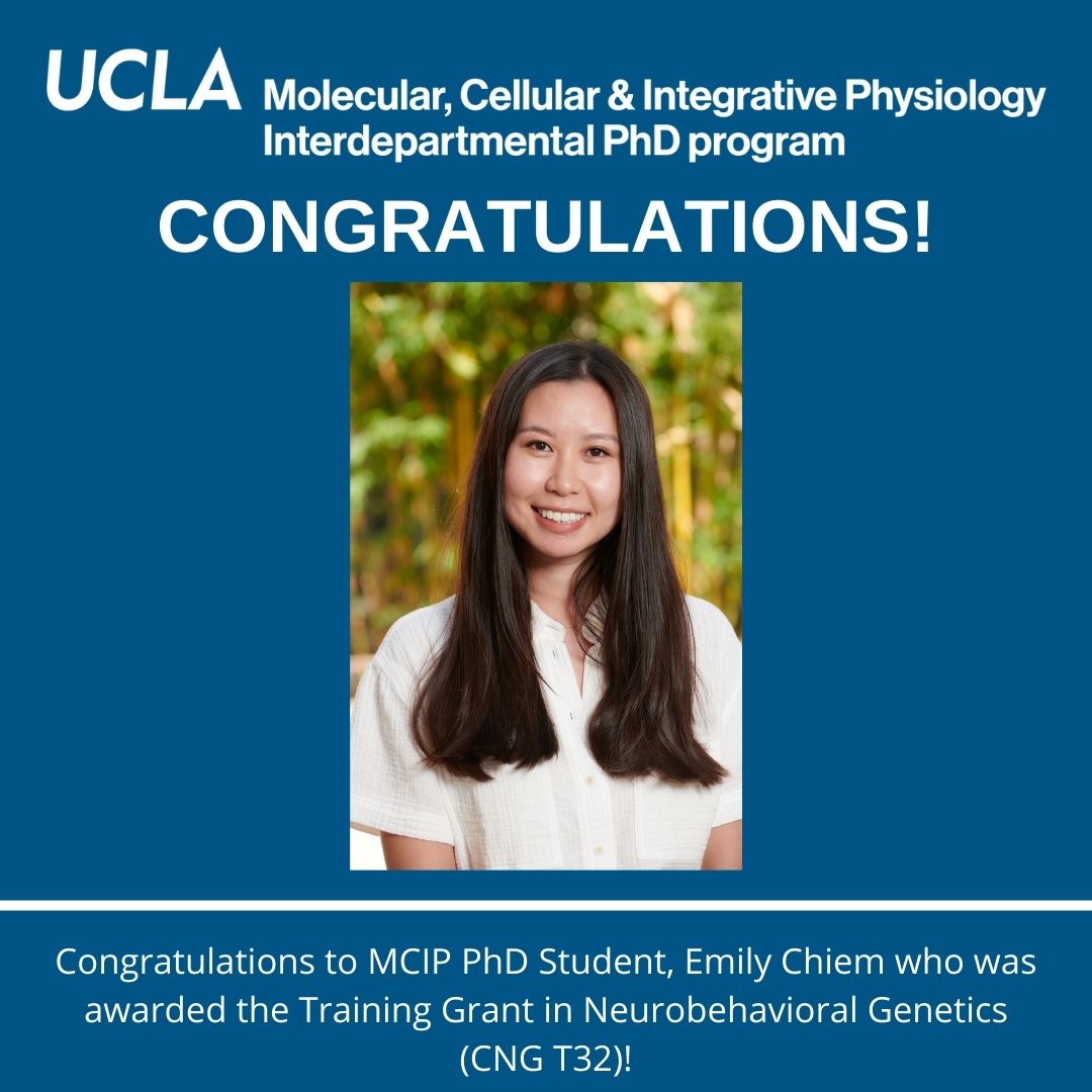 uclamcip's tweet image. Congratulations to MCIP PhD student, Emily Chiem, who wasawarded the Training Grant in Neurobehavioral Genetics (CNG T32)! #uclamcip