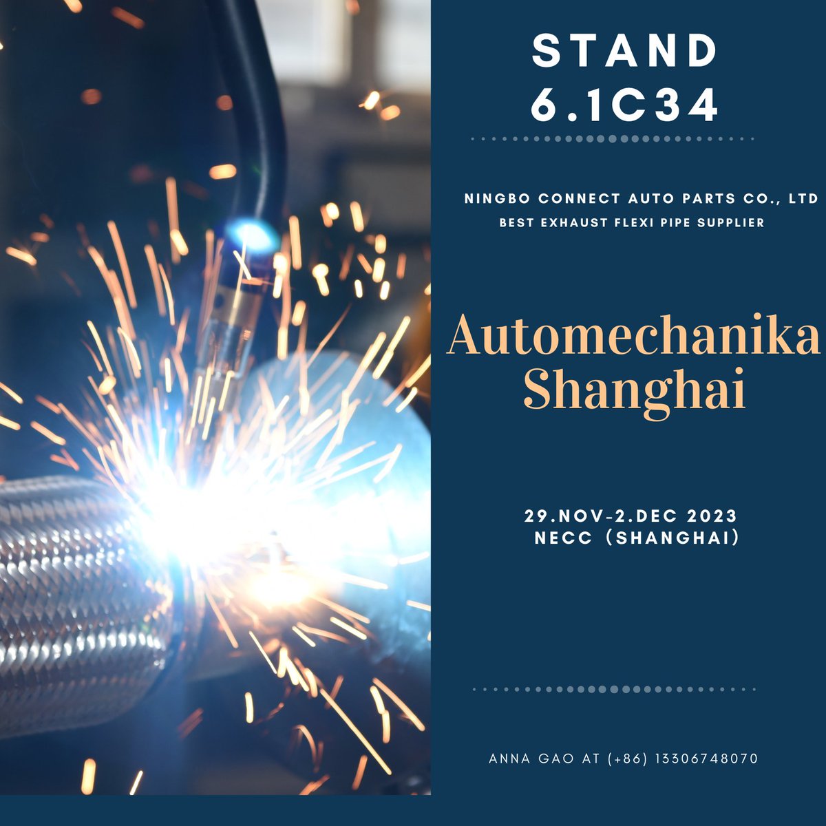 exhaustflexpipe's tweet photo. #Automechanika SHANGHAI 2023 
We cordially invite you to visit our stand https://t.co/1loIRD7k1g Automechanika Shanghai 2023 ， Discover how our exhaust flexi pipescan enhance performance and durability in automotive systems. We look forward to  cooperation with you.🤝🤝🤝 https://t.co/Z6VlkXJA40