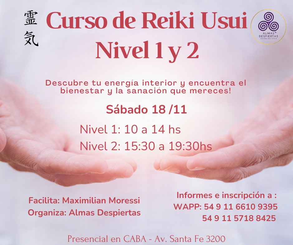 adespiertas's tweet photo. Te esperamos en nuestros cursos de Reiki nivel 1 y 2 el sábado 18 de noviembre. Te anotas? https://t.co/stl9iwHZga