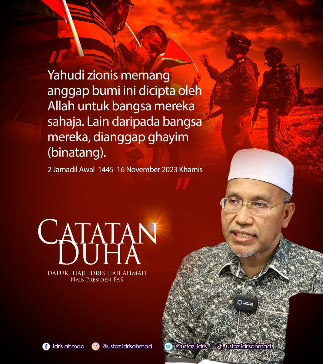 Catatan Duha.
Yahudi zion4is memang anggap bumi ini dicipta oleh Allah untuk bangsa mereka sahaja. Lain daripada bangsa mereka, dianggap ghayim (binatang). Ustaz Hj Idris Hj Ahmad  2 Jamadil Awal  1445  16 November 2023 Khamis