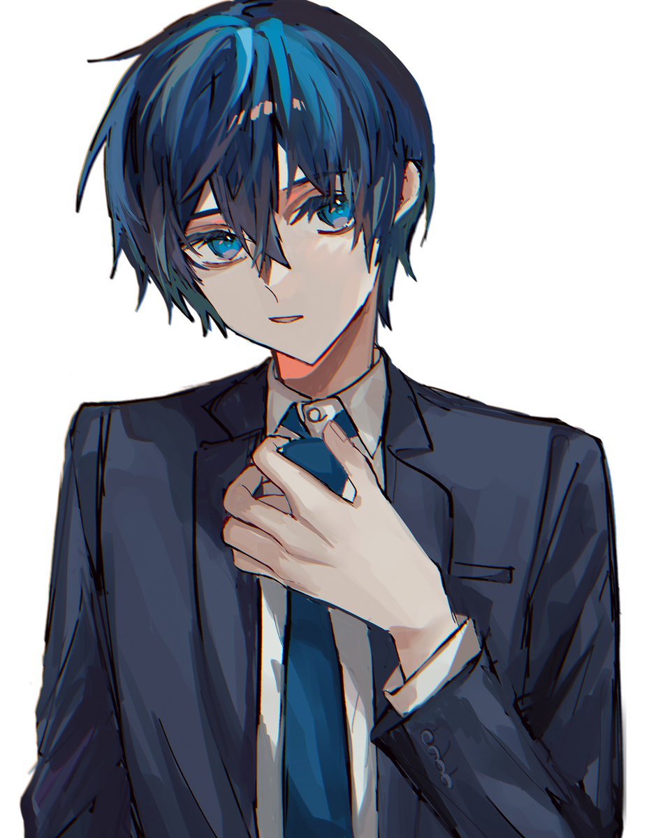 kaito (vocaloid) 1boy male focus blue eyes solo necktie blue hair formal  illustration images