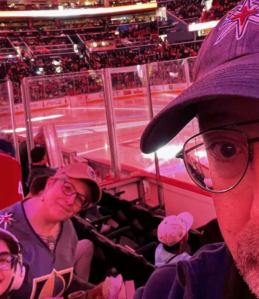 lifetime2go's tweet image. In a sea of red, we rooted for our own @GoldenKnights, with home made signs in what has become an annual family tradition since moving to Virginia.  Tough loss, but we stayed positive. #GoKnights #VegasBorn