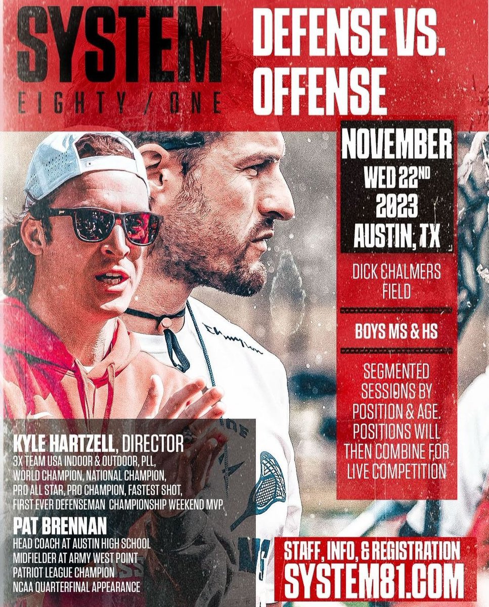 1 week away~ Register today and let's crush this training together! @ahsmaroonslax and Head Coach @coachpatrickbrennan are hosting System Eighty-One for some pre-turkey day training! Register here: bit.ly/3QW0Tu8 #system81 #ATXlax