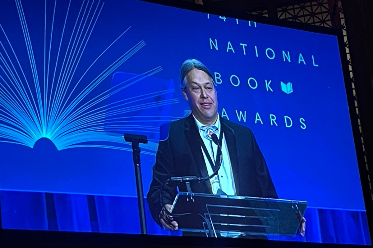 'The subject of American Indian history, while often simultaneously unfamiliar and discomforting, is also a shared experience that touches us all.' 

Ned Blackhawk accepts the National Book Award for Nonfiction for 'The Rediscovery of America.' #NBAwards