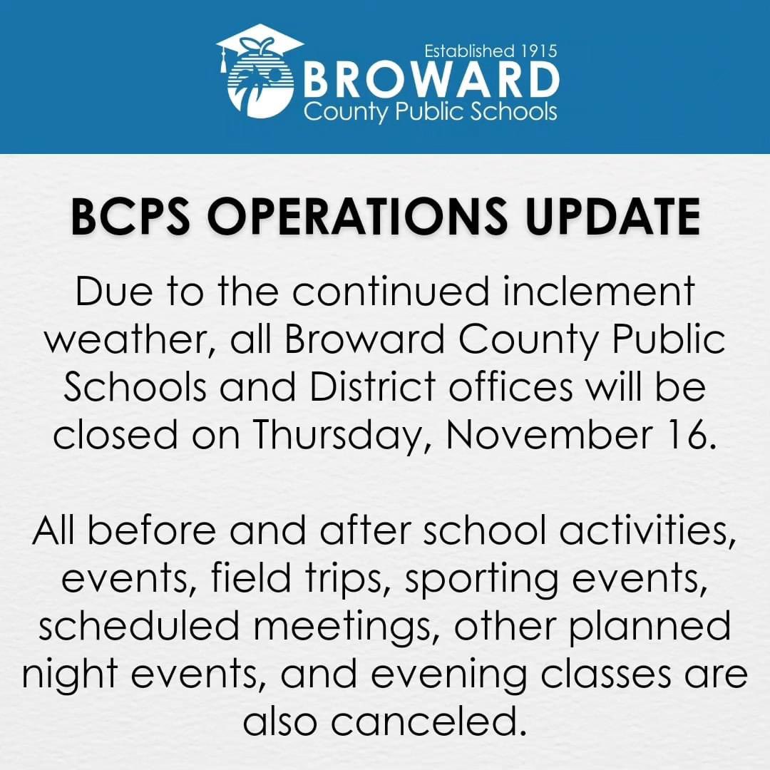 Important update regarding school closure on 11/16