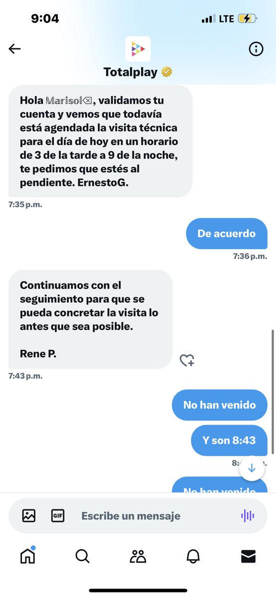 MG_ABCD's tweet photo. @totalplaymx No llegó el supuesto técnico y tengo un día más sin servicio además de que estoy aquí desde la 3 de la tarde esperándolo. Vi dos camionetas estacionadas cerca de mi domicilio, que no ponen a trabajar a su gente? https://t.co/HMOOTLErOp