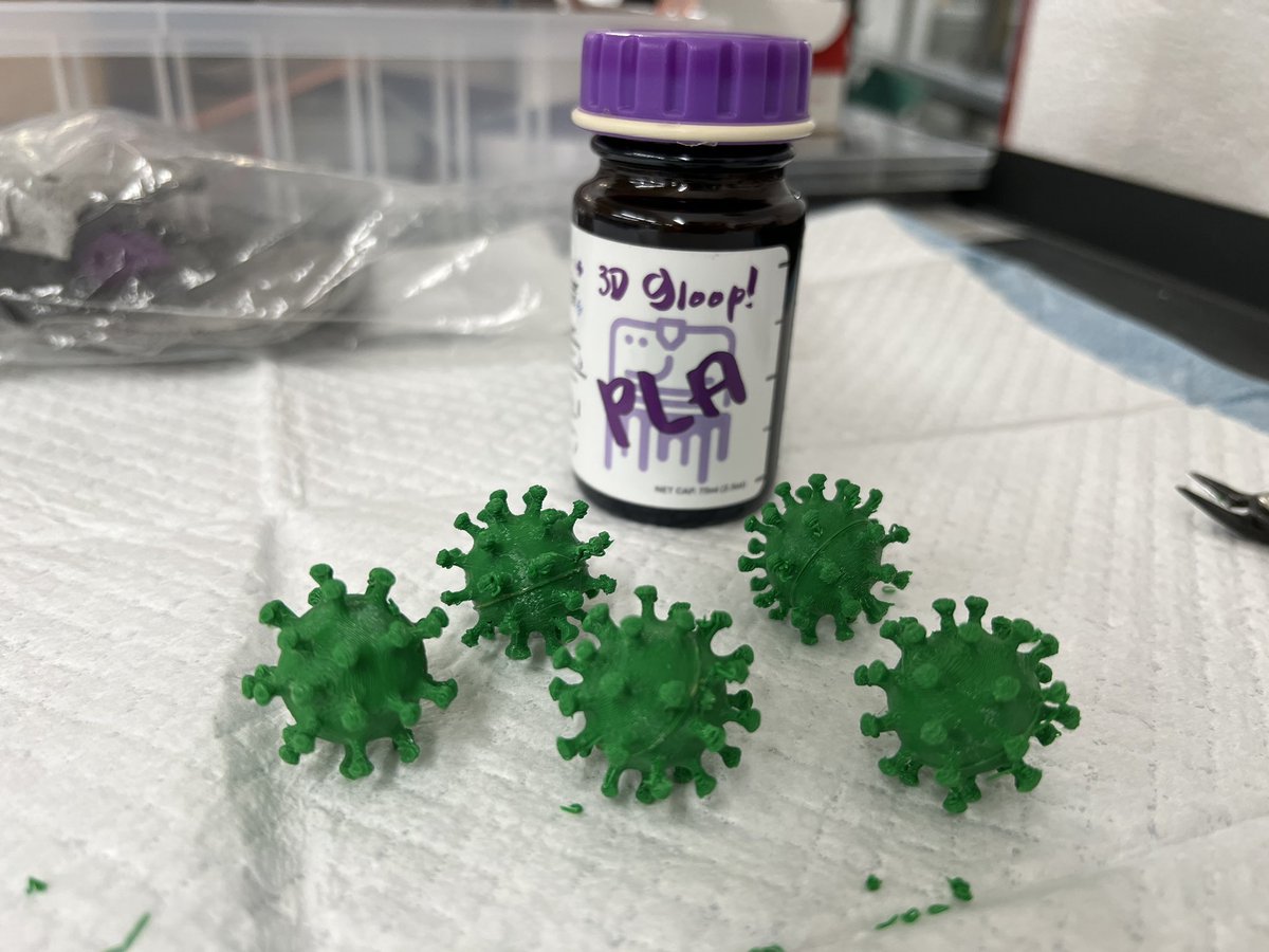 DesignMakeTeach's tweet photo. Oh no!!! My #3Dprinter caught COVID. HOSA project. Robot swerve drive coming along. Another plate of waterjet cut parts. 28 new members joined the team today. #Makerspace #MakerspaceLife https://t.co/jLR9AeWYoL