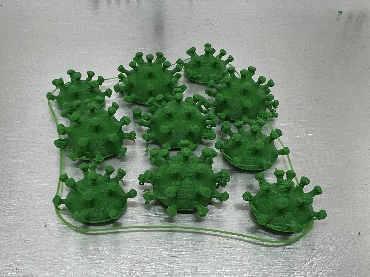 DesignMakeTeach's tweet photo. Oh no!!! My #3Dprinter caught COVID. HOSA project. Robot swerve drive coming along. Another plate of waterjet cut parts. 28 new members joined the team today. #Makerspace #MakerspaceLife https://t.co/jLR9AeWYoL