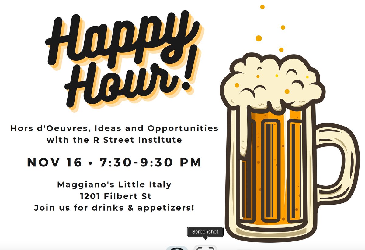 The R Street Institute @RSI is having an event today at 7:30-9:30 p.m. at Maggiano’s that is open to everyone. #ASCPhilly23 🍺