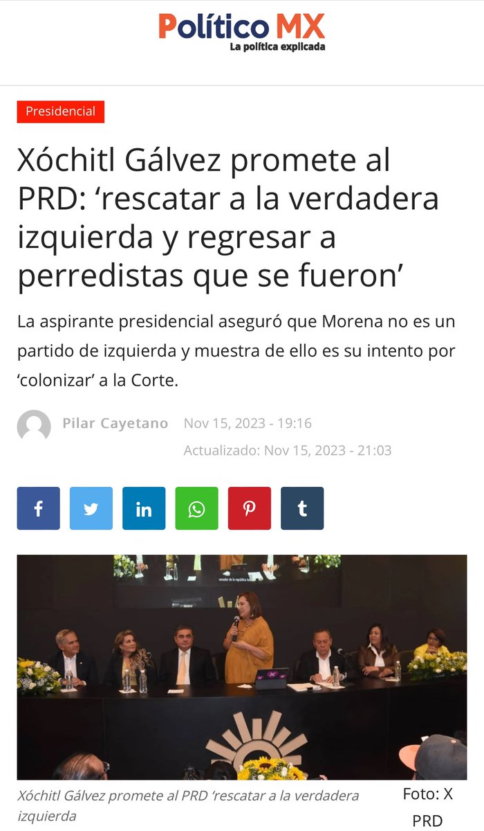 “Yo quiero que sepan que yo estoy aquí para rescatar a la verdadera izquierda”; <a href="/XochitlGalvez/">Xóchitl Gálvez Ruiz</a>

Después de esta declaración ni como negar que Claudia y ella son lo mismo.

El ÚNICO aspirante de derecha es <a href="/EVerastegui/">Eduardo Verástegui</a>.