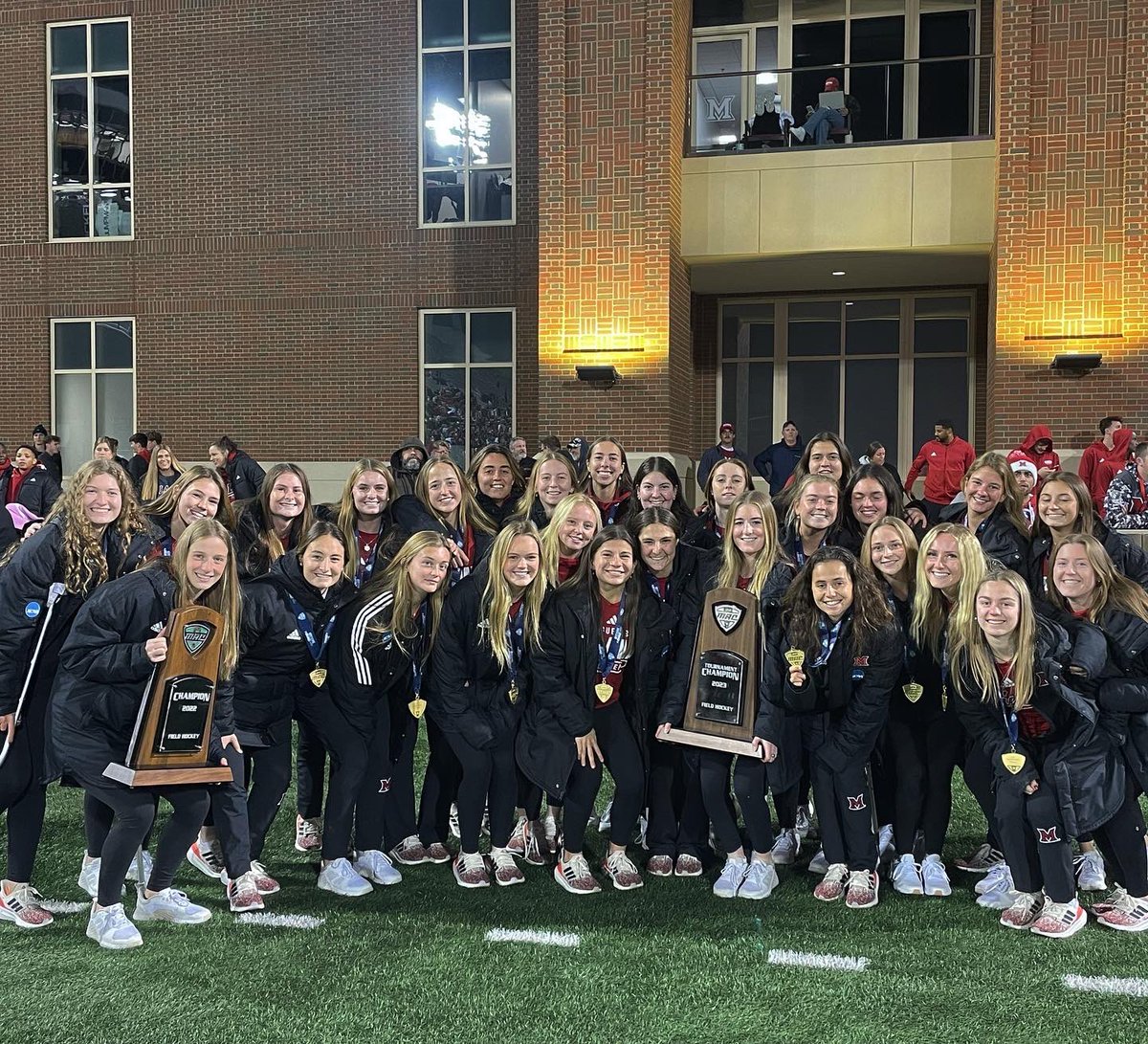 MiamiOH_FH's tweet photo. MAC Champions 🏆🏆 in the house tonight to watch @miamiohfootball win the @macsports East Division title! LET’S GO! #GraduatingChampions 🏑🏈

#RiseUpRedHawks | #MiamiFieldHockey https://t.co/pOkewVaY7E