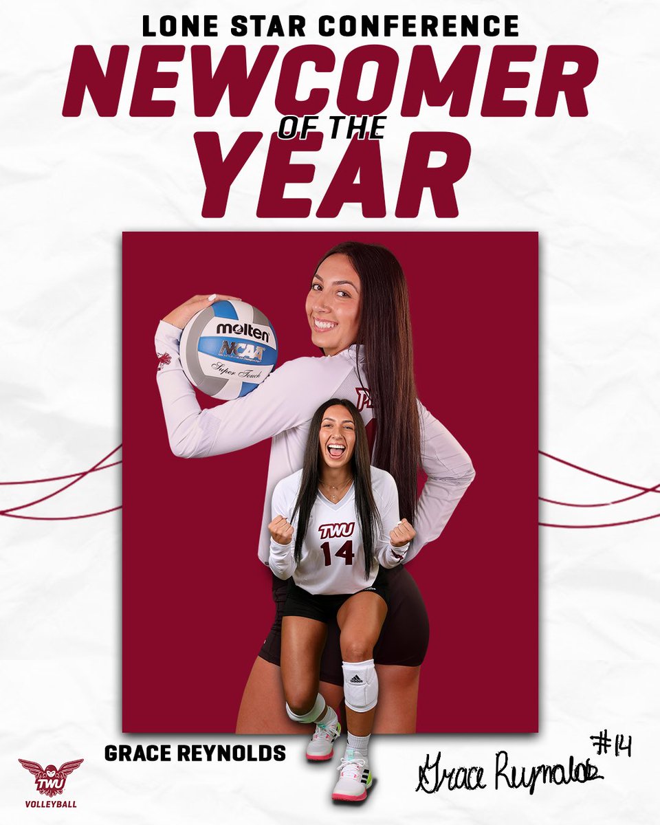 𝙇𝙎𝘾 𝙉𝙀𝙒𝘾𝙊𝙈𝙀𝙍 𝙊𝙁 𝙏𝙃𝙀 𝙔𝙀𝘼𝙍 🏆

<a href="/g_reynolds12/">grace reynolds</a> was named the 2023 <a href="/LoneStarConf/">Lone Star Conference</a> Newcomer of the Year! Grace averaged 6.08 assists per set and ranked 2nd in the LSC in service aces! 

#PioneerProud | #HTH