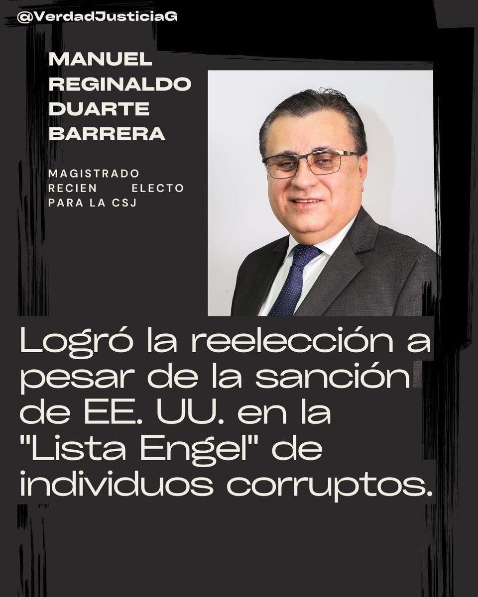 VerdadJusticiaG's tweet photo. Duarte junto a Néster Vásquez Pimentel, magistrado de la CC, son señalados de socavar las instituciones democráticas abusando de su poder para influir en la elección de jueces y magistrados de las altas cortes del país
#GolpeDeEstado #CSJCorrupta https://t.co/1nnAOcNuhz