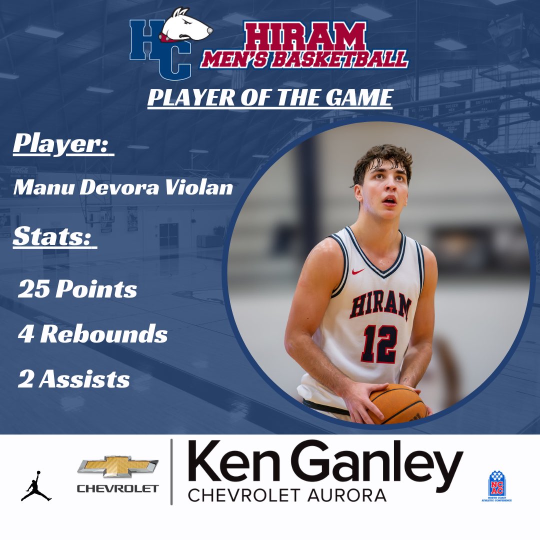 Hiram Menās Basketball (@hirammbb) on Twitter photo Big comeback win on the road tonight! The <a href="/AuroraChevy/">KenGanleyChevyAurora</a> Player of the Game is Manu Devora Violan who scored a huge 25 points off the bench! Big comeback win on the road tonight! The <a href="/AuroraChevy/">KenGanleyChevyAurora</a> Player of the Game is Manu Devora Violan who scored a huge 25 points off the bench!