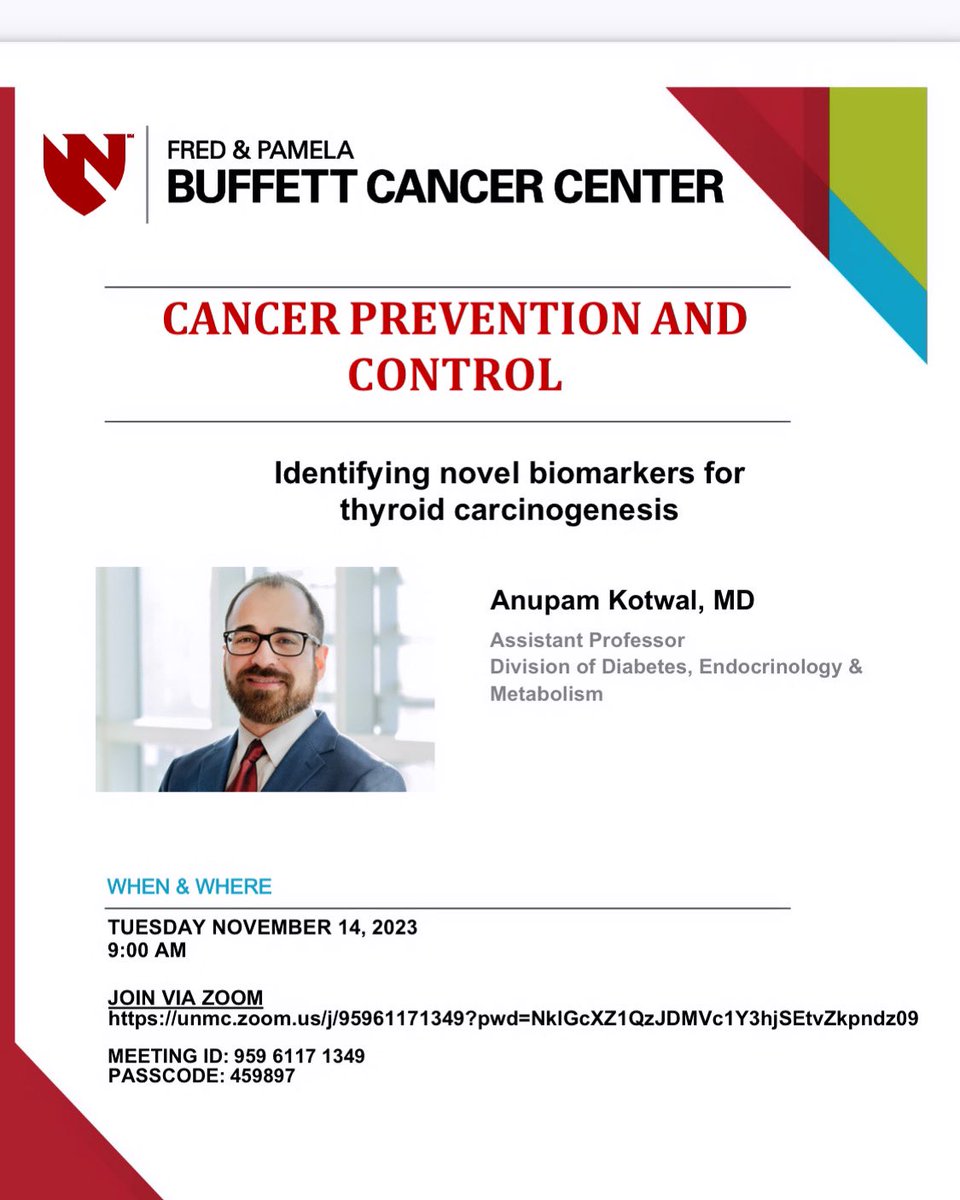 Thrilled to have presented cancer prevention and control lecture on my team’s ongoing research to identify novel bio markers in #thyroid #Cancer also tremendous learning from audience questions and feedback @unmc_research @UNMC_IM