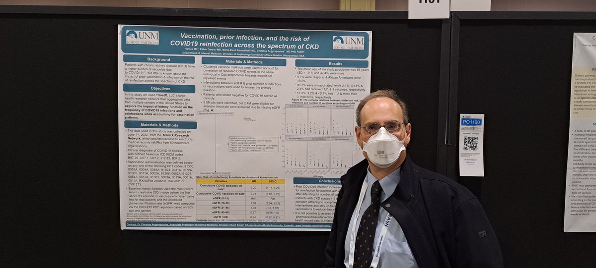 For those who attended #kidneywk this year, we showed the exact same thing in patients with Chronic Kidney Disease, i.e., each infection made one more likely to get another , even if one was vaccinated.  I'm glad we were not hallucinating.
Poster (this is me under the N95)