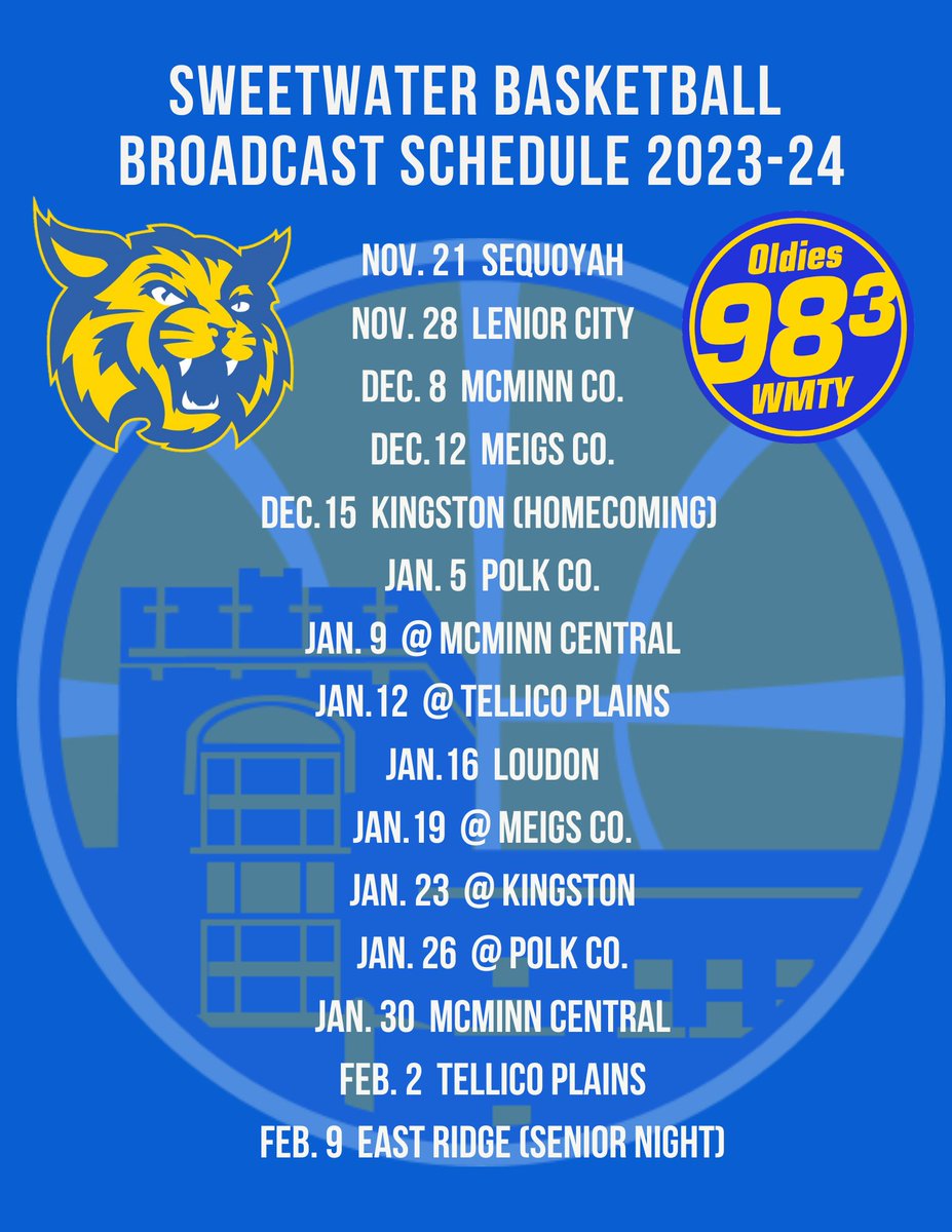 WMTY983's tweet photo. 2023-24 Sweetwater High School Basketball Broadcast Schedule. https://t.co/7ru2MmoAAe