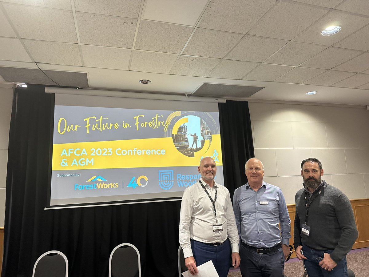 ForestWorks's tweet photo. AFCA General Manager Tim Lester, ForestWorks CEO Michael Borowick &amp; AFCA Chair Adan Taylor at the Australian Forest Contractors Association 2023 Conference https://t.co/0hdy2gcT6K