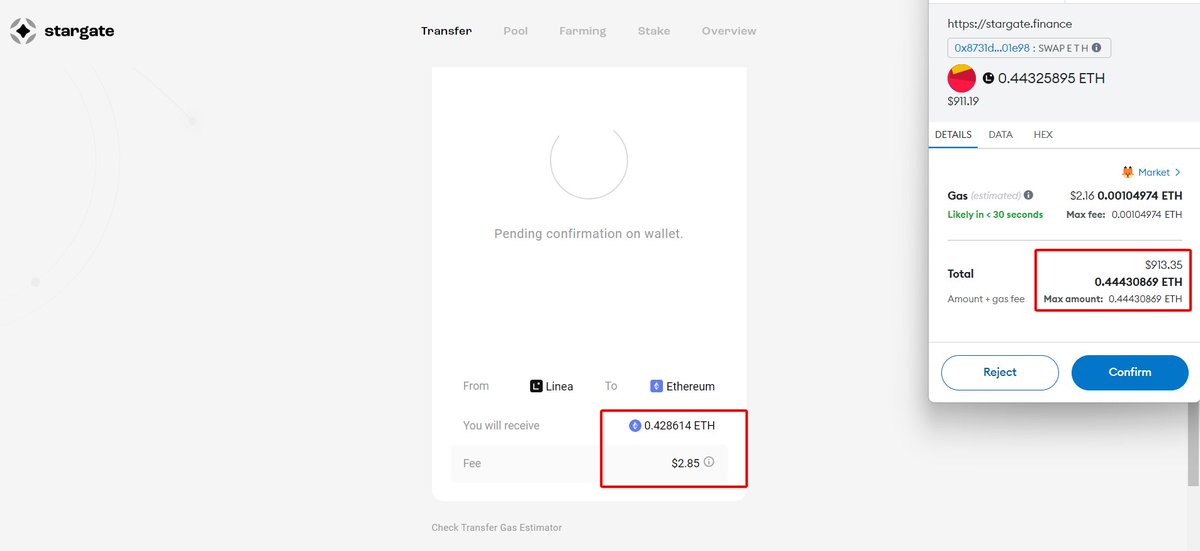 RynoPham's tweet photo. Mình chuyển 0.43ETH qua Stargate, mà thấy chi phí tính trên Metamask cao quá, mình bì trừ 0.4443ETH
coi như Bridge tính phí hết 0.0143, gần 30$
Nhờ 500 ae xem giúp mình.
@StargateFinance https://t.co/gQwu36VIkb