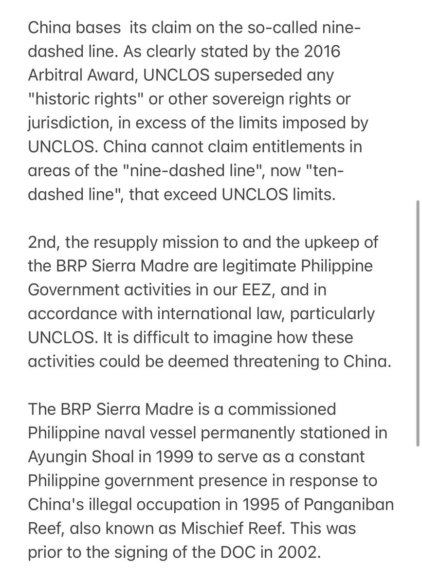 TristanNodalo's tweet photo. THREAD: The DFA issues a strongly worded statement on China's latest actions in Ayungin Shoal. 

PH gov't says Ayungin Shoal is within its exclusive economic zone,  resupply mission is not threatening China and PH will not ask permission from Beijing @cnnphilippines https://t.co/rUAAG3ZtkJ