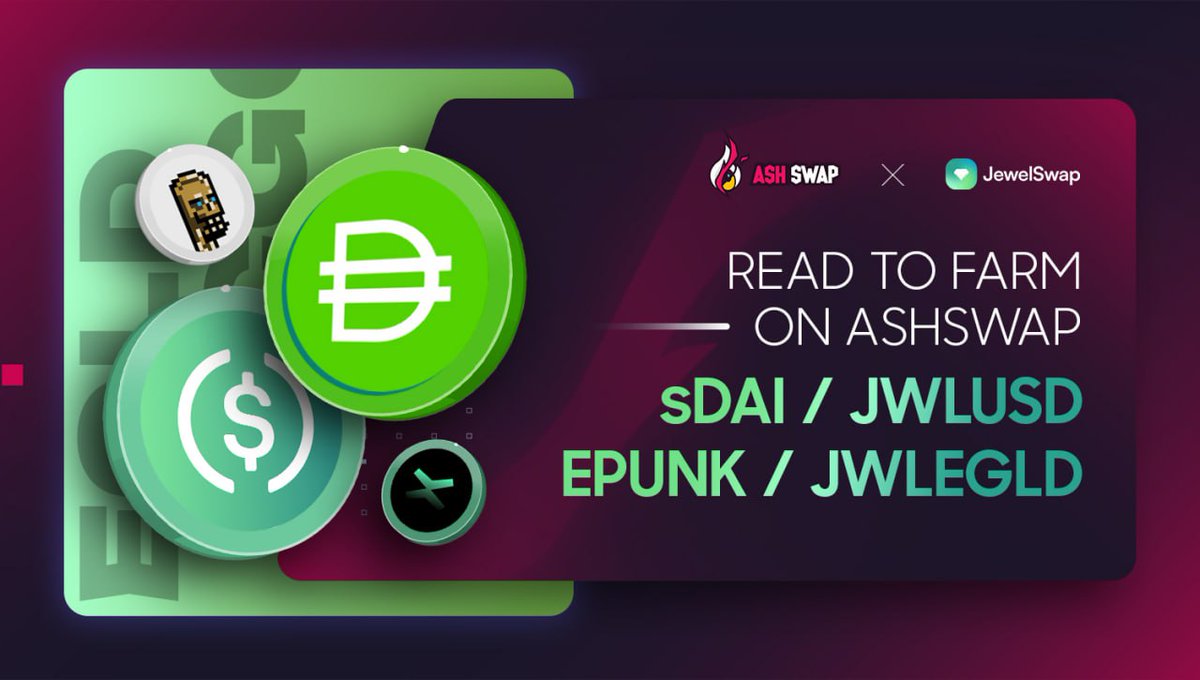 ash_swap's tweet image. GM to everyone with some good news!

@JewelSwapX&apos;s fresh $sDAI &amp;amp; $EPUNK pools are now good to farm on #AshSwap 🚀

Time to boost yields with #veASH &amp;amp; vote in Farm Weight Voting now!

Start voting🌱 app.ashswap.io/gov/farmweight/