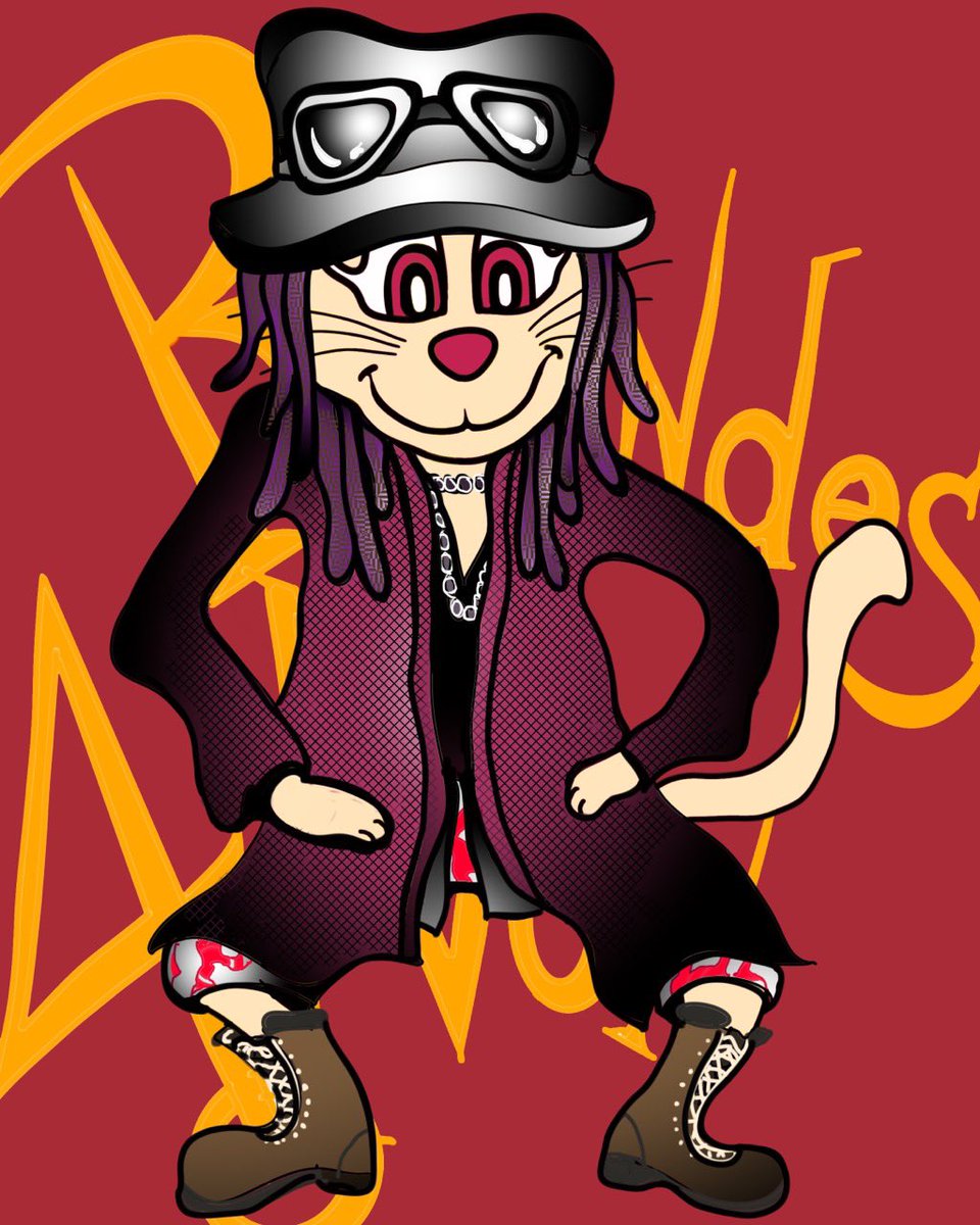 Hi everybody! This is the Funky Cat #19. Remember 4Non Blondes? 90年代に”What’s Up“という曲のMVでボーカルのリンダ・ペリーがとにかくオシャレで可愛いらしい衣装を着ていた事を思い出して。#nftart #NFTCommuntiy #NFTcollections #illustlation #4nonblondes #lindaperry #イラスト　#猫