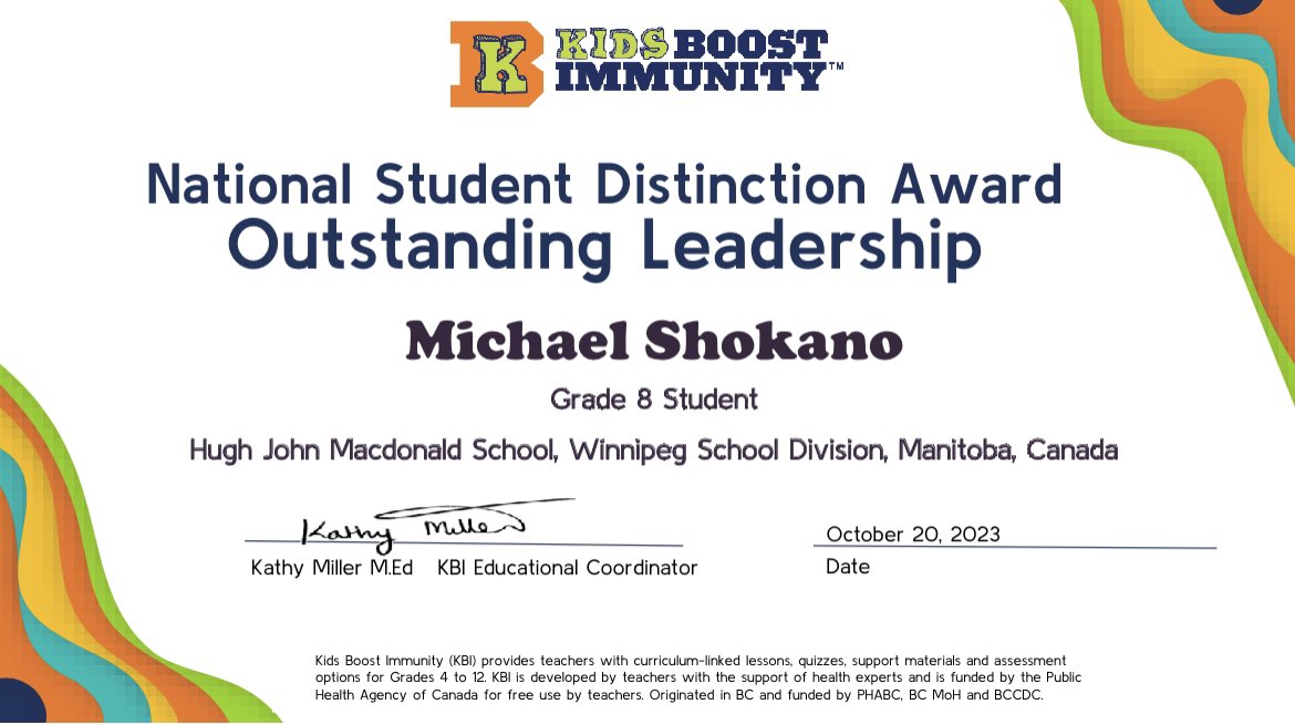 HughJohnFalcons's tweet image. Humbled.Thankful.Inspired.
Thanks KidsBoostImmunity (KBI) for these 2 National Awards💕 Cheers #wsdstudents for doing the #inquiryproject “The Good Life and KBI: Celebrating Indigenous  Perspectives” YOU are awesome Falcons👏@HJMSchool @WinnipegSD #science #indigenouseducation