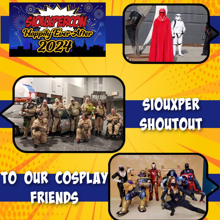 We want to give a shout out to the non-profit cosplay
 teams that support SiouxperCon & other local charities. Their dedication to their craft brings smiles and lasting memories to all.
#ForSouthDakota @forsouthdakota 
@SDghostbusters  SD Heroes & Villains  @621stDetention