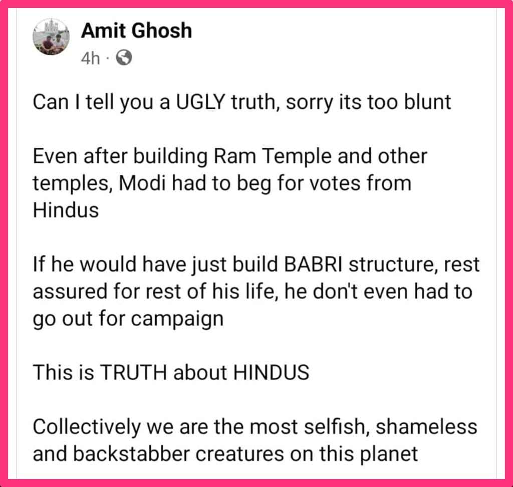 Bhushanlalb's tweet photo. People of 
#Rajisthan 
#Chattisgarh and 
#Madipradesh should read the #Amit_Ghosh's statement before casting their votes tomorrow and in future.
One more thing this the same cong who promised to build the Babri masjid at the sight of Ram temple if they will come in power. https://t.co/ZVWnENxlpC
