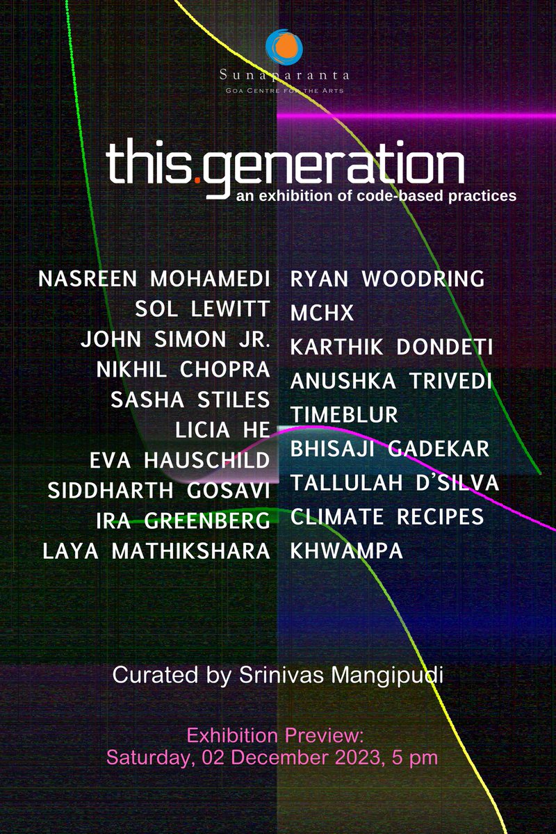 Exhibition Opening! 

SGCFA presents its annual show, this.generation, an exhibition dedicated to code-based practices, curated by Srinivas Mangipudi <a href="/Beardcoded/">beardcoded</a> 
 
The official opening ceremony will take place on 02 December 2023 at 5 pm.