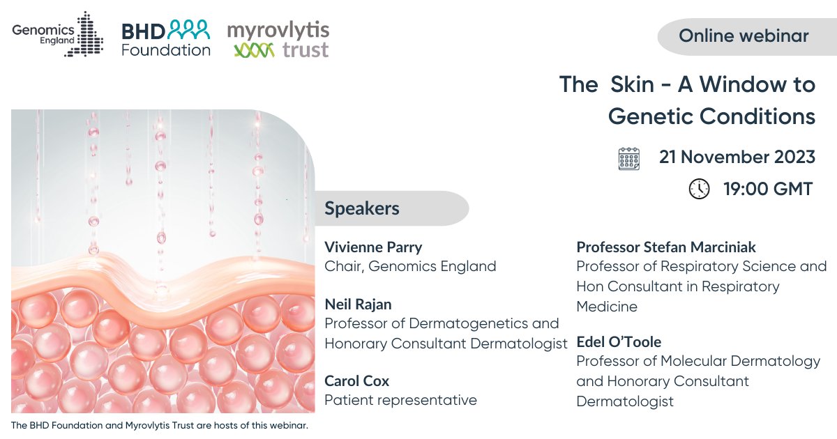 🧬 We are hosting a webinar next week to help raise awareness of genetic diseases that affect the skin. 

We'll hear from experts in the field, including @EdelOToole, @derm_scientist and @Prof_Marciniak. 

Hurry, get your ticket today: bit.ly/49vDxD7