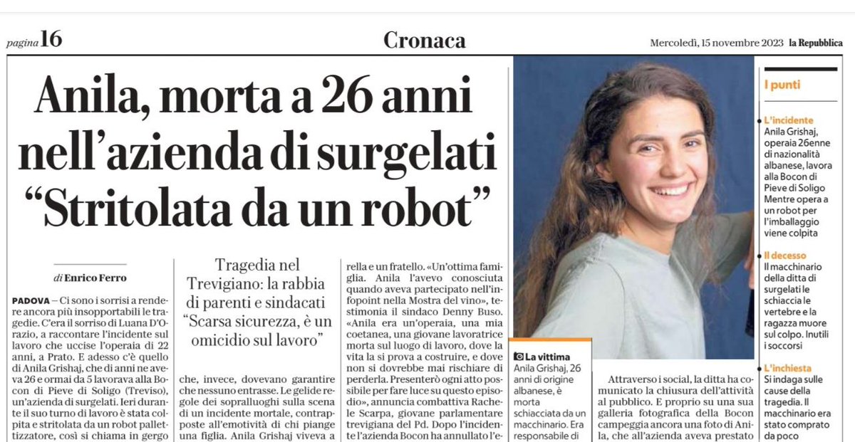 unione_popolare's tweet image. 🟣 Nei primi 9 mesi dell'anno si sono contate 761 vittime sul lavoro, Alina si aggiunge ad una lunga lista. 

🔴 Ogni anno una strage di lavoratori inaccettabile! 

✍️ Per questo sosteniamo la raccolta firme di @usbsindacato per la legge di iniziativa popolare #omicidiosullavoro.