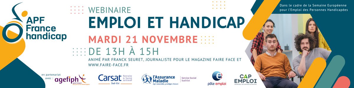 Dans le cadre de la Semaine Européenne pour l'Emploi des Personnes Handicapées 2023, un Webinaire est proposé mardi 21 Novembre de 13h à 15h.
Informations et inscription en cliquant sur le lien ci-dessous:
docs.google.com/forms/d/e/1FAI…