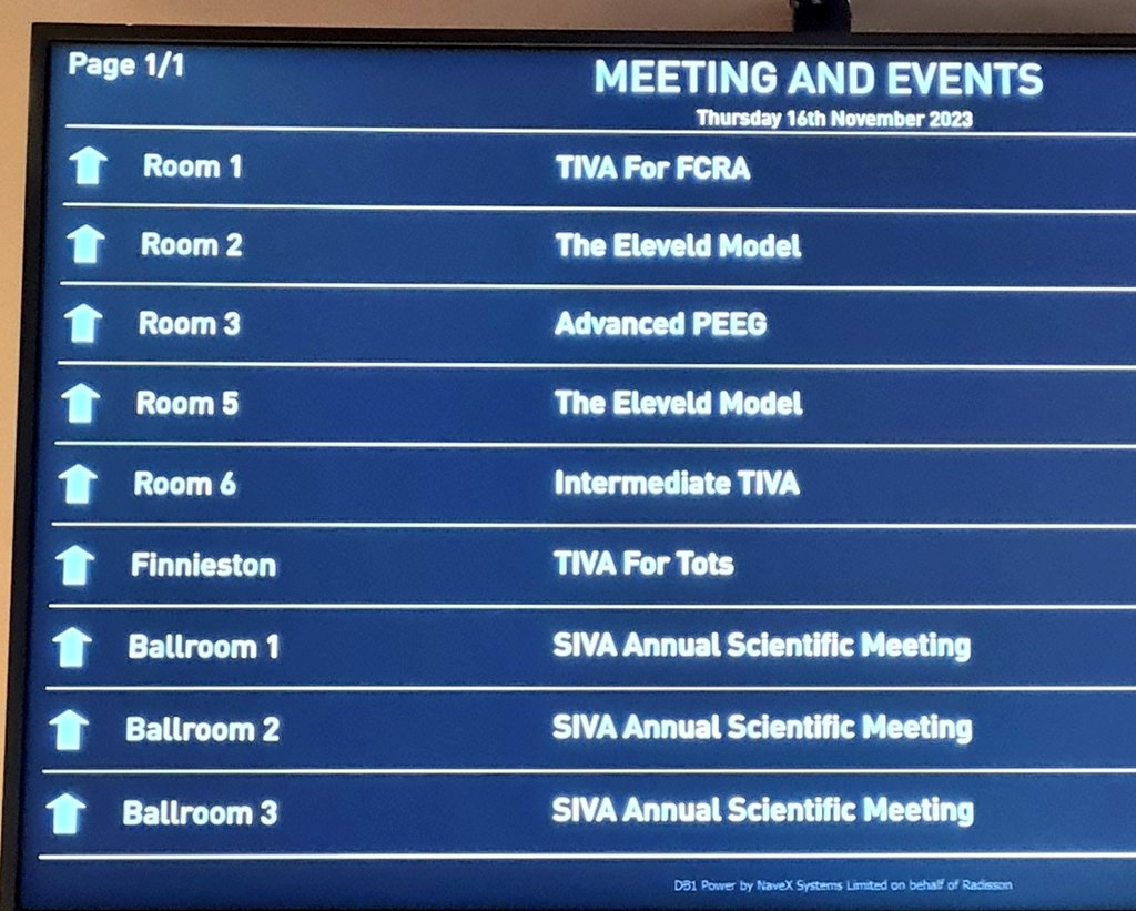 SIVA (@sivanaesthesia) on Twitter photo Welcome to Glasgow for #SIVA23 
Registration now open on the 1st floor.
TIVA for Tots in Finnieston Suite
TIVA for the FRCA Rm1
Eleveld model Rm2 & Rm5
Advanced pEEG Rm3
Intro to pEEG Rm4
Intermediate TIVA Rm6 Welcome to Glasgow for #SIVA23 
Registration now open on the 1st floor.
TIVA for Tots in Finnieston Suite
TIVA for the FRCA Rm1
Eleveld model Rm2 & Rm5
Advanced pEEG Rm3
Intro to pEEG Rm4
Intermediate TIVA Rm6