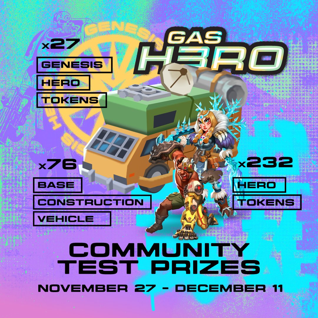 Community Test Prizes 💜

It wouldn't be a Gas Hero event without a stellar lineup of prizes, and we're delighted to announce our biggest giveaway yet for the #GasHero Community Test! 🦸‍♀️

During the Community Test, players will be able to earn strength points, which will be
