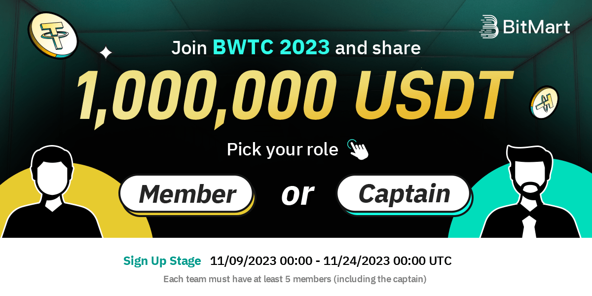 BitMart_Futures's tweet photo. 🚀 #BWTC is here! Will you lead as a captain or join the ranks as a team member? 
🏆 Up to $1M USDT prize pool awaits!
👨‍✈️ Captain: Lead your team to victory &amp; earn big.
👥 Member: Trade, compete, and win together.
✅ Register now:  https://t.co/O0YXCftphh
🔄RT &amp; Tag 3 Frds https://t.co/v5NJCfMD8U