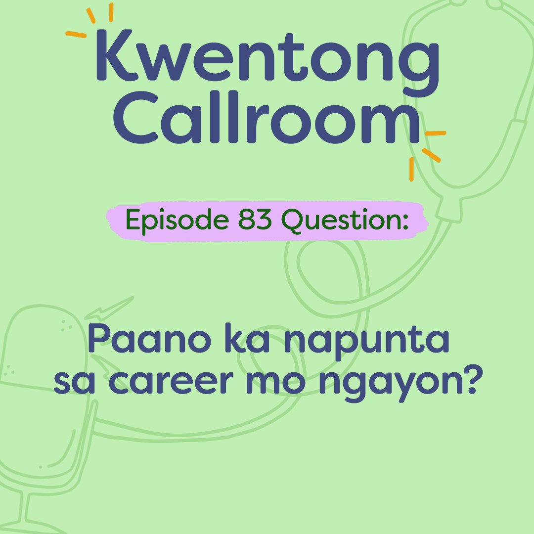 callroompodcast's tweet photo. Tonight's ep question is:

"Paano ka napunta sa career mo ngayon?"

May kanya-kanya tayong kwento kung paano tayo napunta sa kung nasaan tayo. Kwento mo yan eh! Chz. Share your journey with us!

Quote RT or reply away! Answer the Q&amp;A on Spotify, too!  #KwentongCallroomPodcast https://t.co/1voFjfkzmS