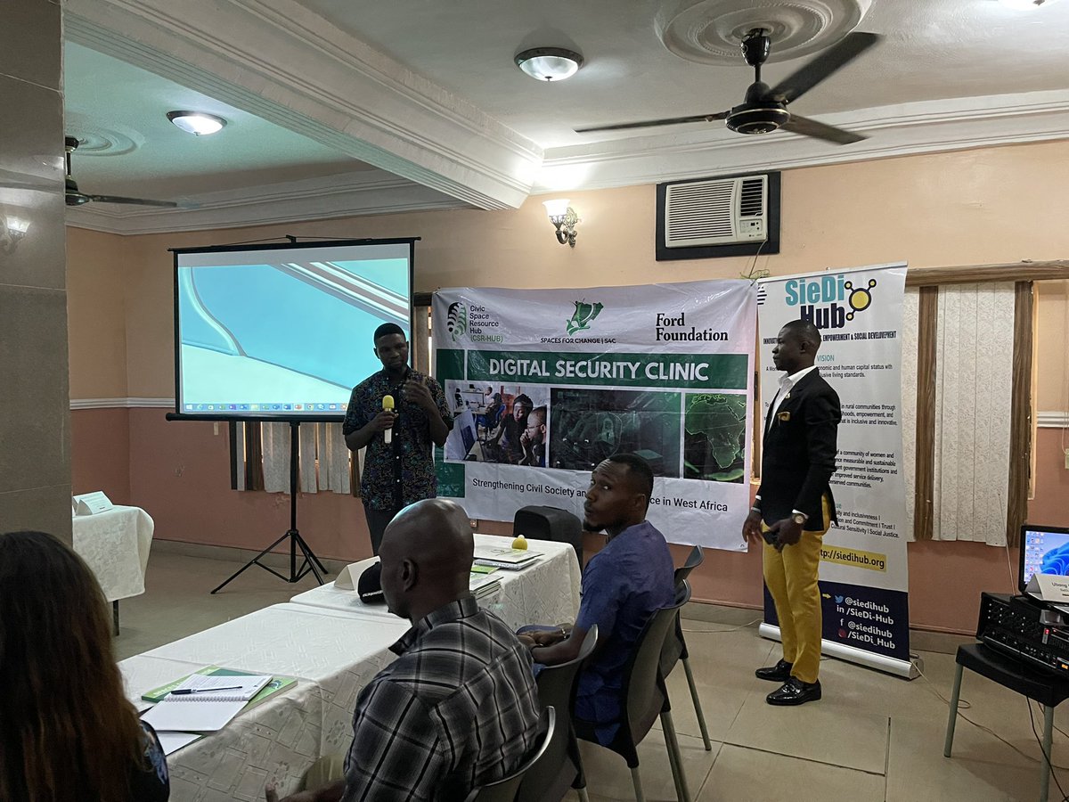 Spaces4Change's tweet photo. Happening Now! 
Day 1 of the Digital Security Clinic for CSOs in Abia State. 

How can CSOs navigate the labyrinth of digital threats?  These and more are some of the things that we would go through with civic actors over the next two days. https://t.co/2sKaF6MAuj