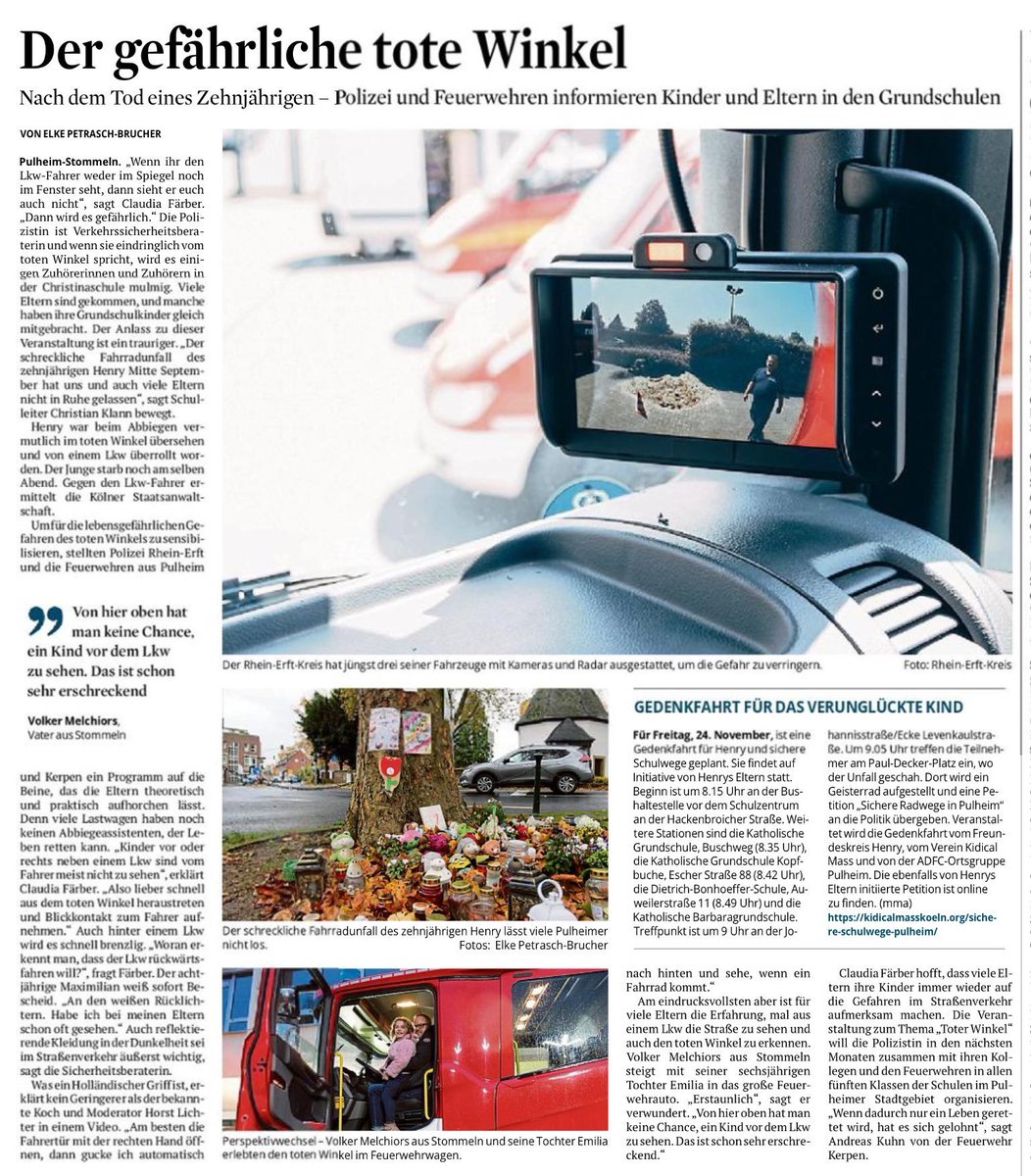 Euer Ernst? Blickkontakt &amp; zur Seite gehen. Kinder sind in der Verantwortung? Nein Politik und Verwaltung! Ihr seid das!
Erste Umsetzung: LKW Verbot auf den kleinen Straßen!
PS: es gibt keinen toten Winkel! <a href="/KSTA/">Kölner Stadt-Anzeiger</a>  #VisionZero
Hier alle Maßnahmen
kinderaufsrad.org/sichere-schulw…