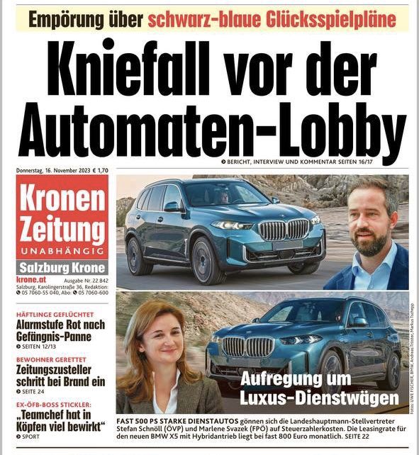 Wenn die FPÖ regiert: Glücksspiel legalisieren und Bonzen-Autos kaufen. Soviel zur Glaubwürdigkeit der Freiheitlichen.