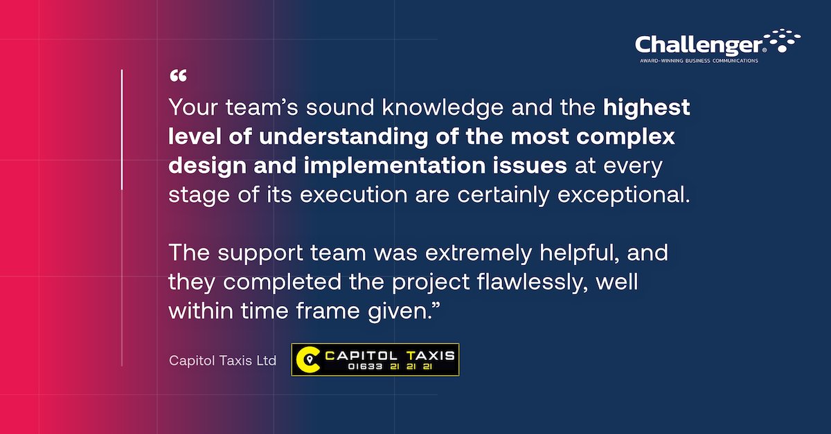 When Capitol Taxis reached out to us they had significant issues with their #telephonelines since they had multiple lines with multiple suppliers.

We helped consolidate their lines and provide a reliable service.

challenger-mobile.co.uk/case-studies/c…

#BusinessCommunications #SIPTrunks