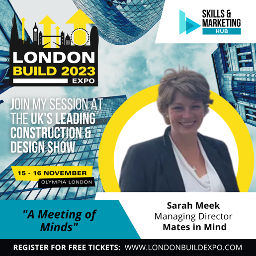Join Sarah Meek at London Build today (16 November): o Meeting of Minds (presentation) o Breaking the Silence: Addressing Mental Health & Wellbeing in Construction (panel discussion) Find out more & book your FREE ticket – bit.ly/3jAQIdn. @LondonBuildExpo