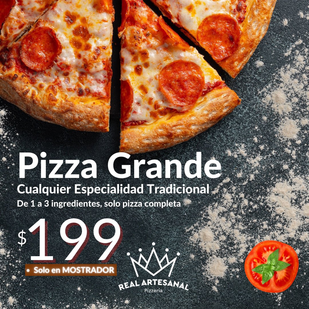 pizza_real's tweet photo. Promoción:
Pizza Grande cualquier especialidad Tradicional de 1 hasta3 ingredientes.
por $199

⛔️*Aplica solo para MOSTRADOR
⛔️*Aplican solo pizzas completas
⛔️*no incluyen mariscos, no frutas y los considerados gourmet
⛔️No aplica servicio a domicilio
⚠️vigencia 15/12/23 https://t.co/5OybPily2j