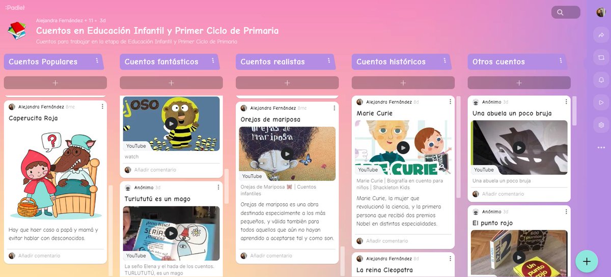 El lunes tuve la gran suerte de dar un taller sobre cuentos, con docentes de Extremadura, con <a href="/PolygonEduca/">Polygon Education</a> 
Creamos un <a href="/padlet/">Padlet</a> colaborativo de cuentos para trabajar en E.Infantil y 1º y 2º de primaria.
Lo comparto por aquí.
Salieron #cuentos muy chulos 😍
padlet.com/hop_ale/cuento…