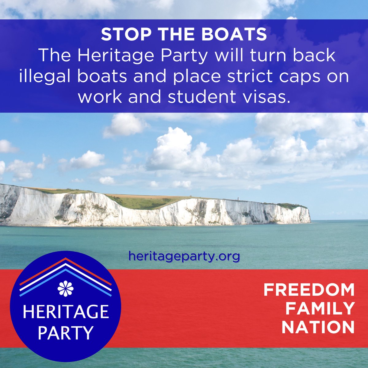CONTROL OUR BORDERS. Join the HERITAGE PARTY to STOP THE BOATS. heritageparty.org