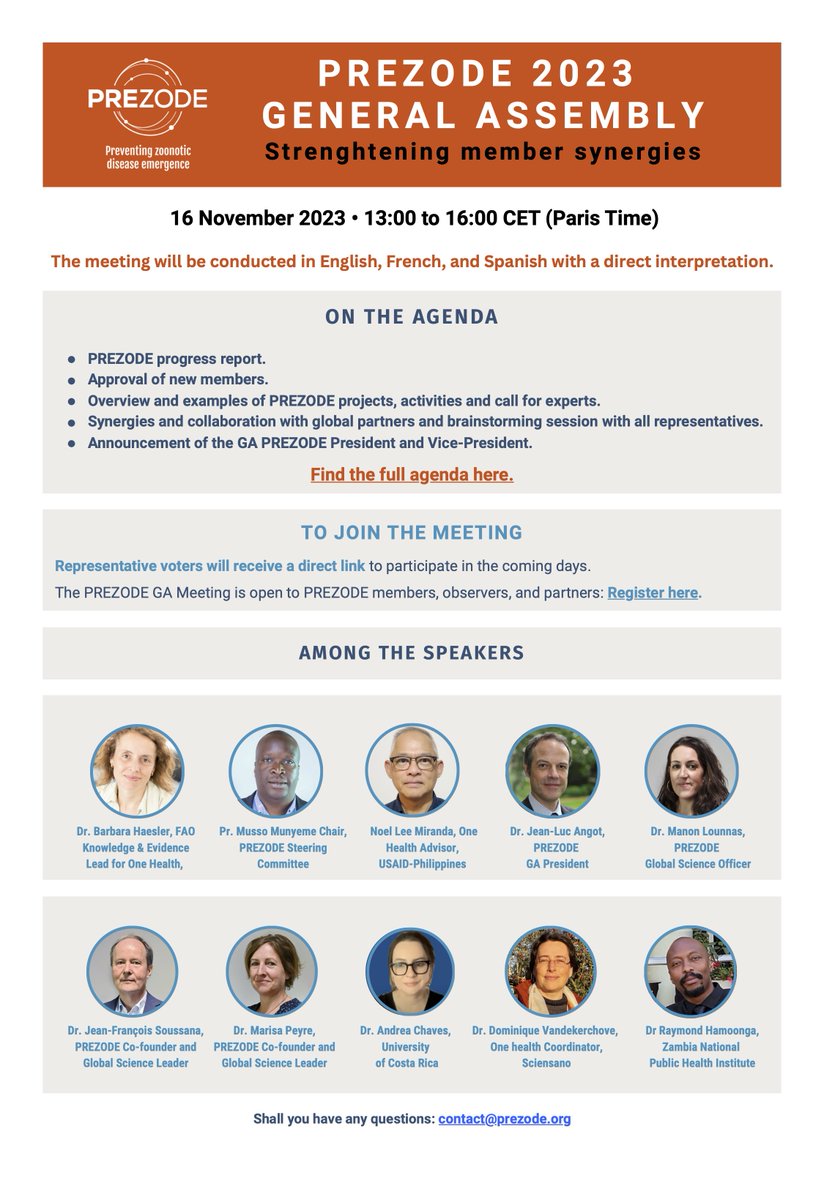 Today 🕰️ 1:00 pm we host our 2nd GA, providing reports on growing activities, with keynote speeches, a brainstorming session, call for experts. @mvankerkhove @WHO @FAO @Pandemic_Fund @ird @INRAE_Intl @Manon_Lou @Cirad @WcsHealth