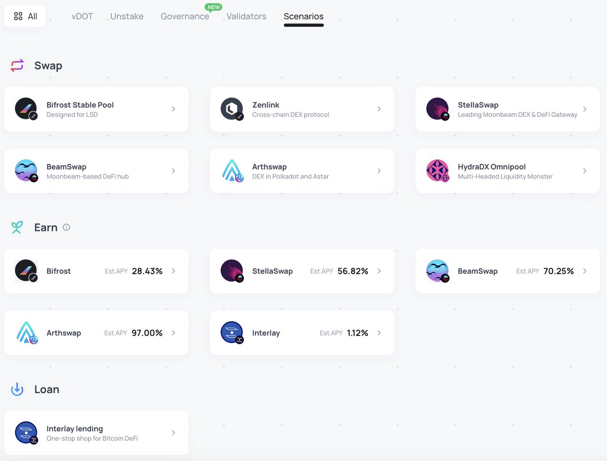 New feature added on bifrost.app ✨

$vDOT holders can now check, autonomously and in real time, the different use-cases of their #LST:
🔹 Earning Opportunities
🔹 Swapping Platforms
🔹 Gov Participation
🔹 Loan Offerings

Check vDOT Scenarios:
bifrost.app/vstaking/vDOT?…
