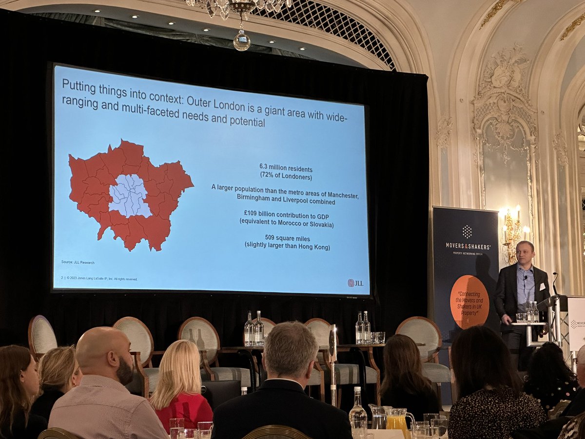 Kicking off our Outer London breakfast with a look at the data with <a href="/JLLUK/">Richard D.</a> Phil Ryan….
Outer London boroughs less condensed but more productive than inner boroughs. 
Not all of outer London regen is the same - dif scales, lane uses &amp; design to respond to dif long term needs.
