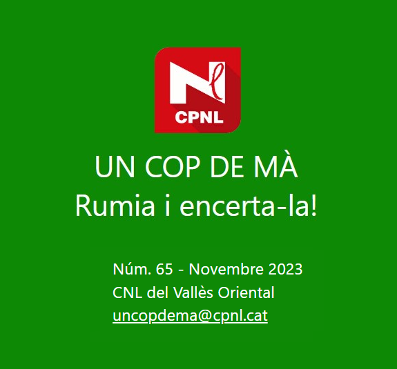 📢Acaba de sortir del forn el nou número del qüestionari lingüístic 'Un cop de mà. Rumia i encerta-la?'! 

5⃣preguntes
1⃣ nou #Desvetllamots

Va, a veure si les encertes totes! 😉

👉 breu.cpnl.cat/ucm65nov23