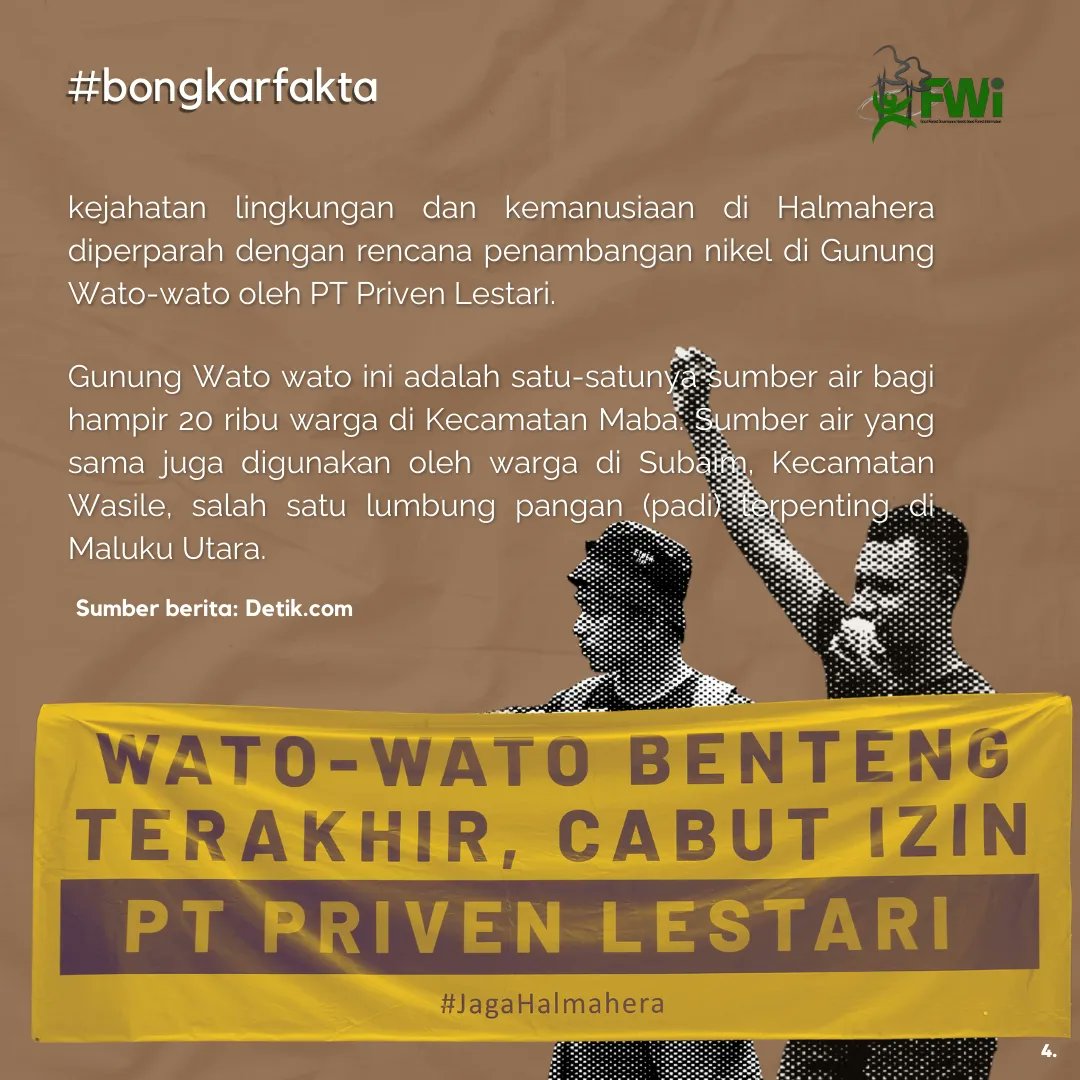 fwindonesia's tweet photo. Hallo Sobat Hutan.
Faktanya ada perusahaan pertambangan nikel yang belum mengajukan Izin Pinjam Pakai Kawasan Hutan (IPPKH), Salah satunya PT. Priven Lestari yang kawasan penambangannya berada di kabupaten Halmahera Timur, Maluku Utara.
#bongkarfakta
#TransparansiSDA
#SaveSagea https://t.co/PsDFlsQP3n